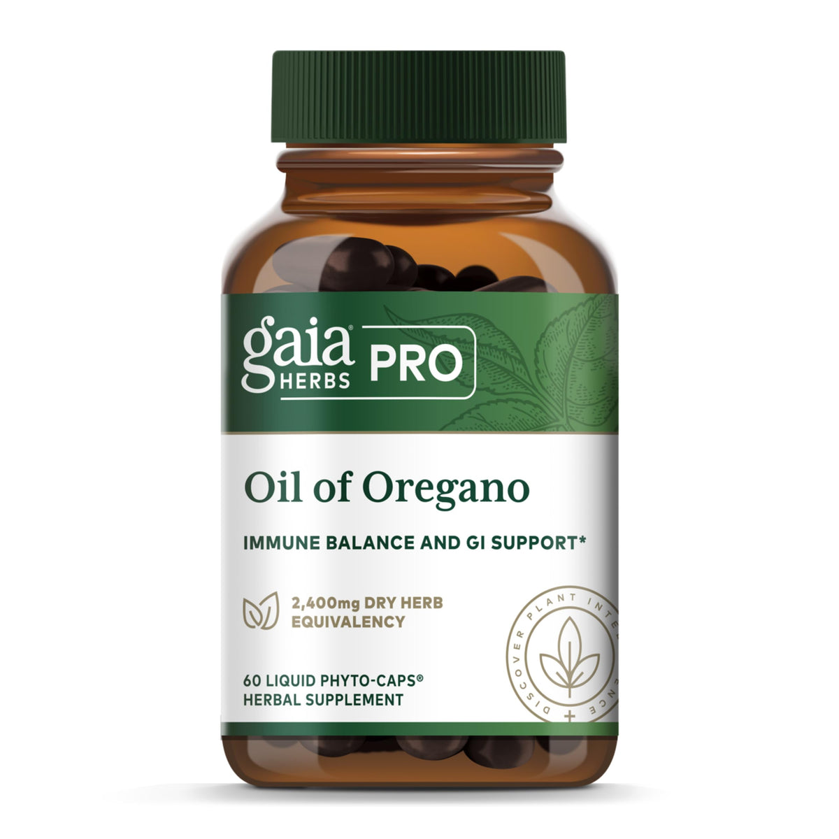 Gaia Herbs PRO Oil of Oregano bottle front for immune support and oregano oil profile