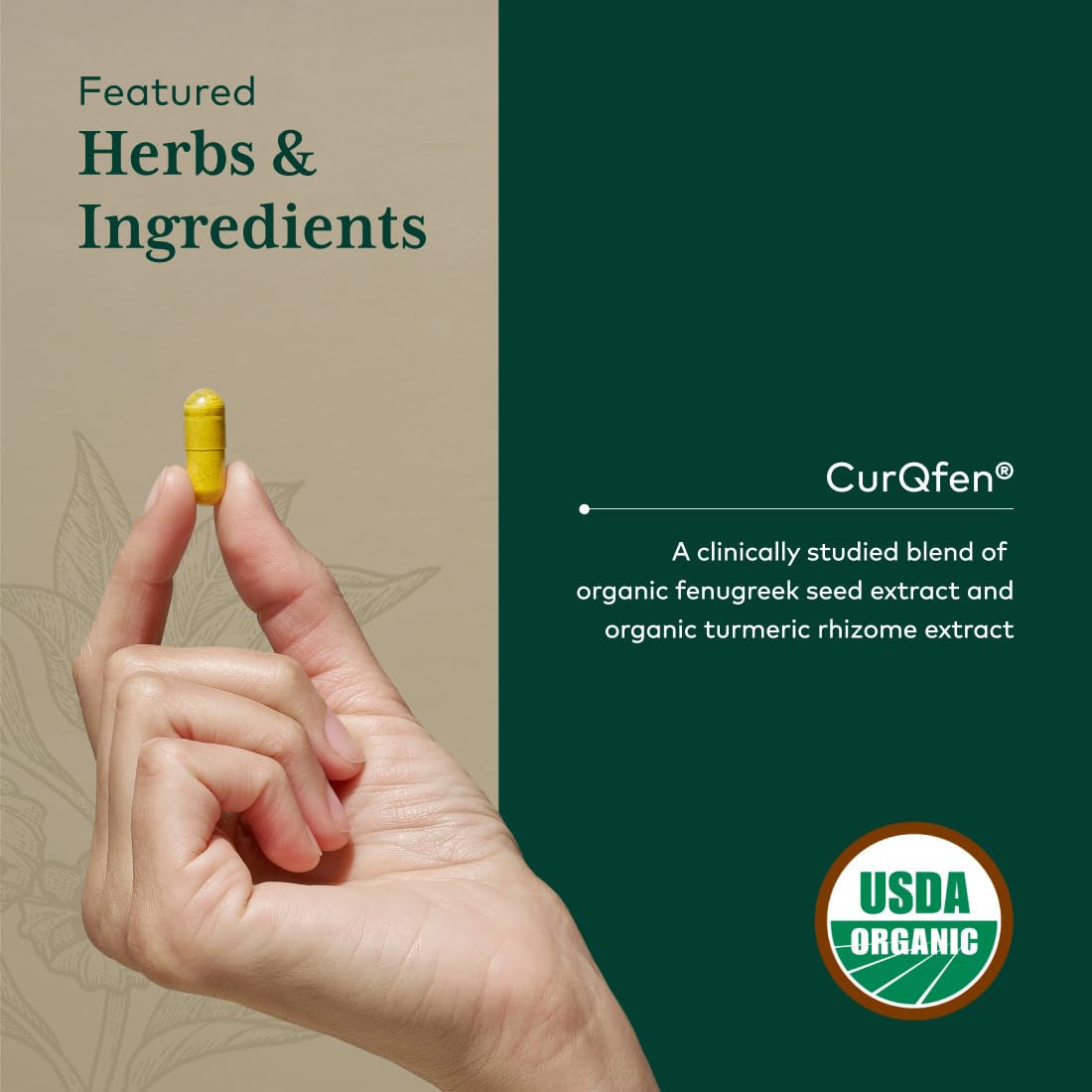 USDA Organic turmeric and fenugreek ingredients on packaging