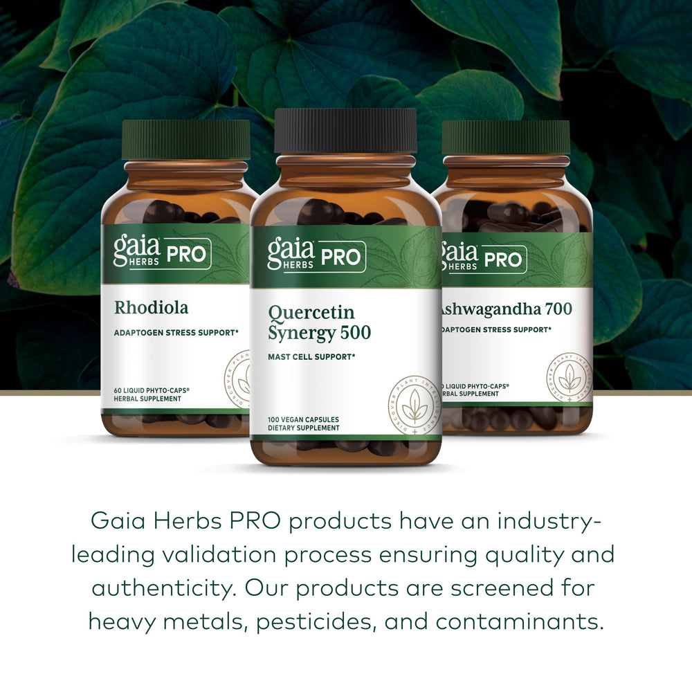 Gaia Herbs PRO Quercetin Synergy 500 front view of bottle design