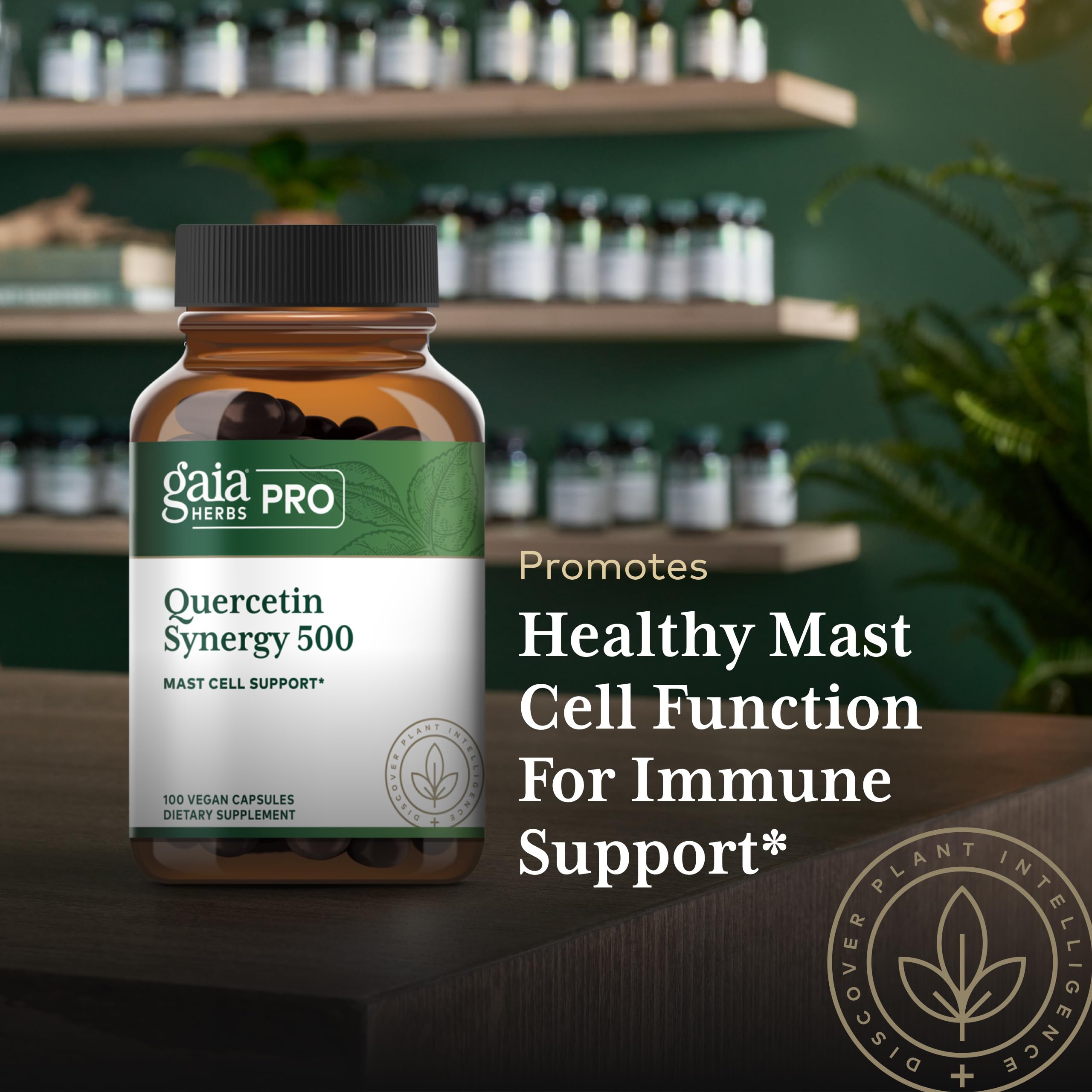 Gaia Herbs PRO Quercetin Synergy 500 packaging on display for shelf appeal