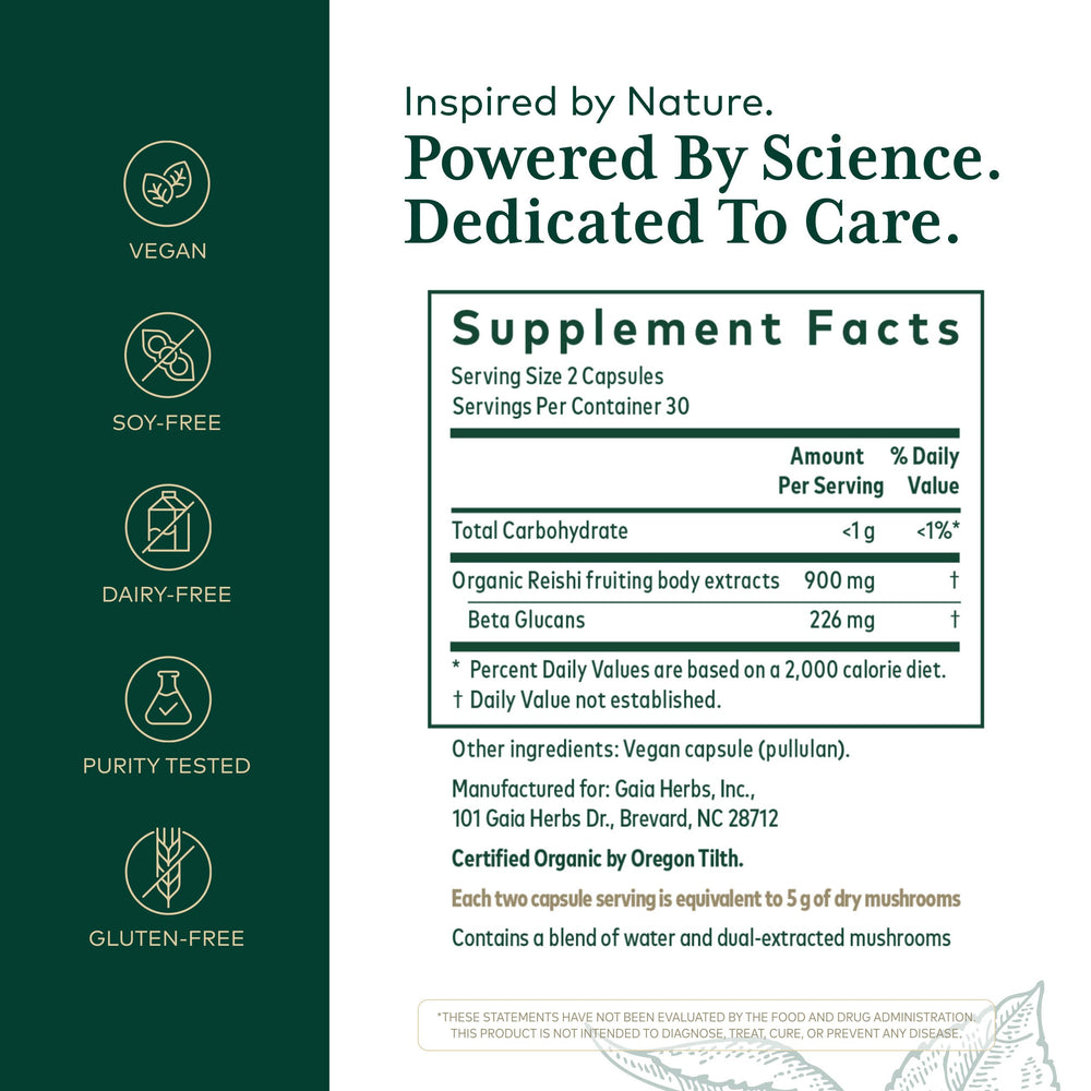 Gaia Herbs PRO Reishi capsules for convenient adaptogenic support
