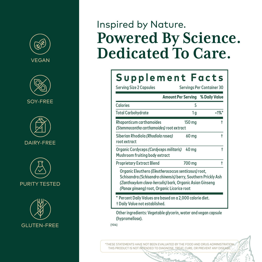 Gaia Herbs PRO Revive HPA capsules close-up showing herbal blend for energy