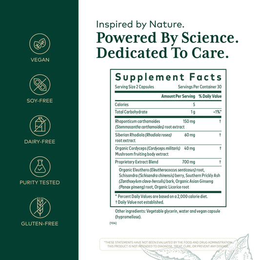 Gaia Herbs PRO Revive HPA capsules close-up showing herbal blend for energy