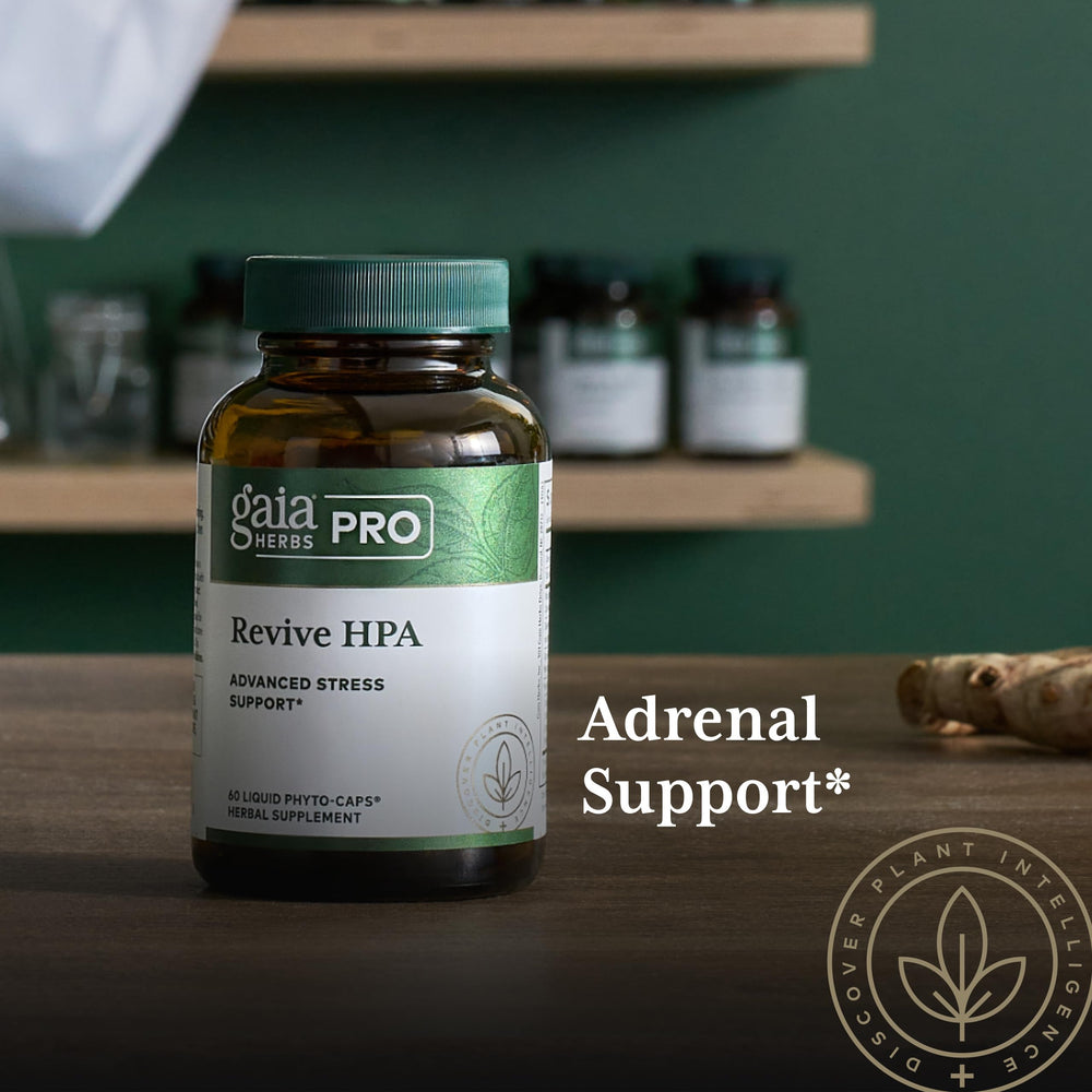 Gaia Herbs PRO Revive HPA packaging displayed on shelf for easy daily use