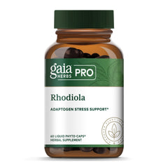 GAIA Herbs PRO Rhodiola phyto-capsule bottle for convenient energy support.