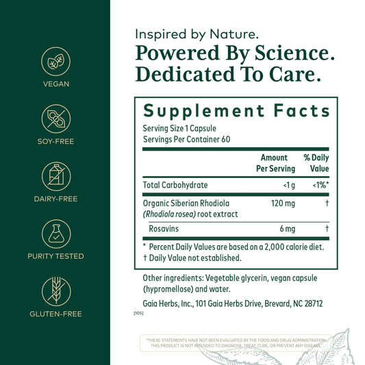 GAIA Rhodiola root extract closeup highlighting potent adaptogen source.