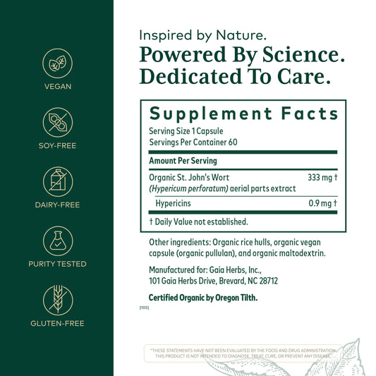 Gaia Herbs PRO St. John's Wort capsules close-up for easy dosing