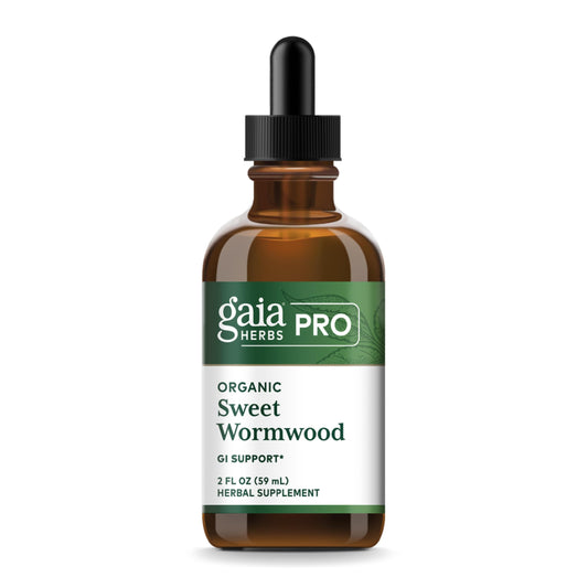 GAIA Herbs PRO Sweet Wormwood bottle shown for digestive health support.