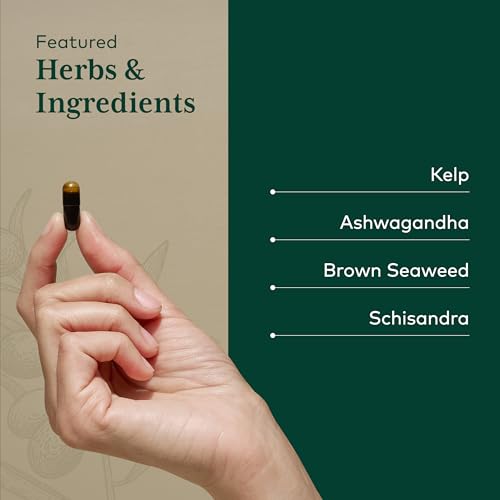 Gaia Herbs Pro Thyroid Formula kelp and brown seaweed on label, sea-derived nutrients.