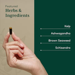 Gaia Herbs Pro Thyroid Formula kelp and brown seaweed on label, sea-derived nutrients.