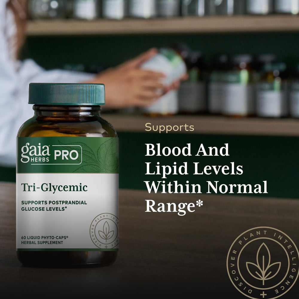 Gaia Herbs PRO Tri-Glycemic kimchi bowl scene hints at gut-friendly postbiotic benefits