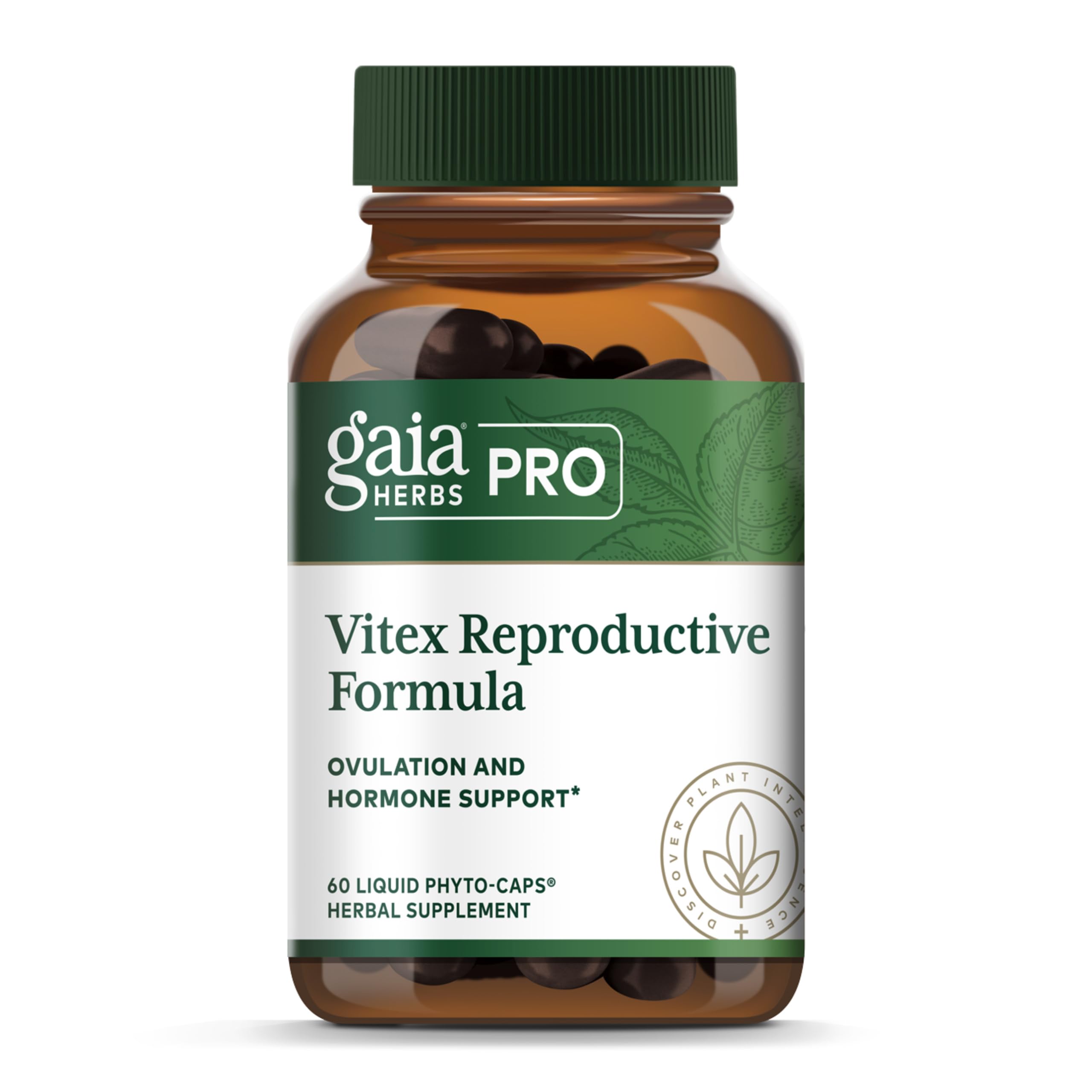 Gaia Herbs Pro Vitex Reproductive Formula bottle highlighting female health support and hormonal balance.
