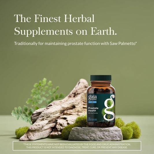 Gaia Herbs Prostate Health label shows key botanicals like saw palmetto