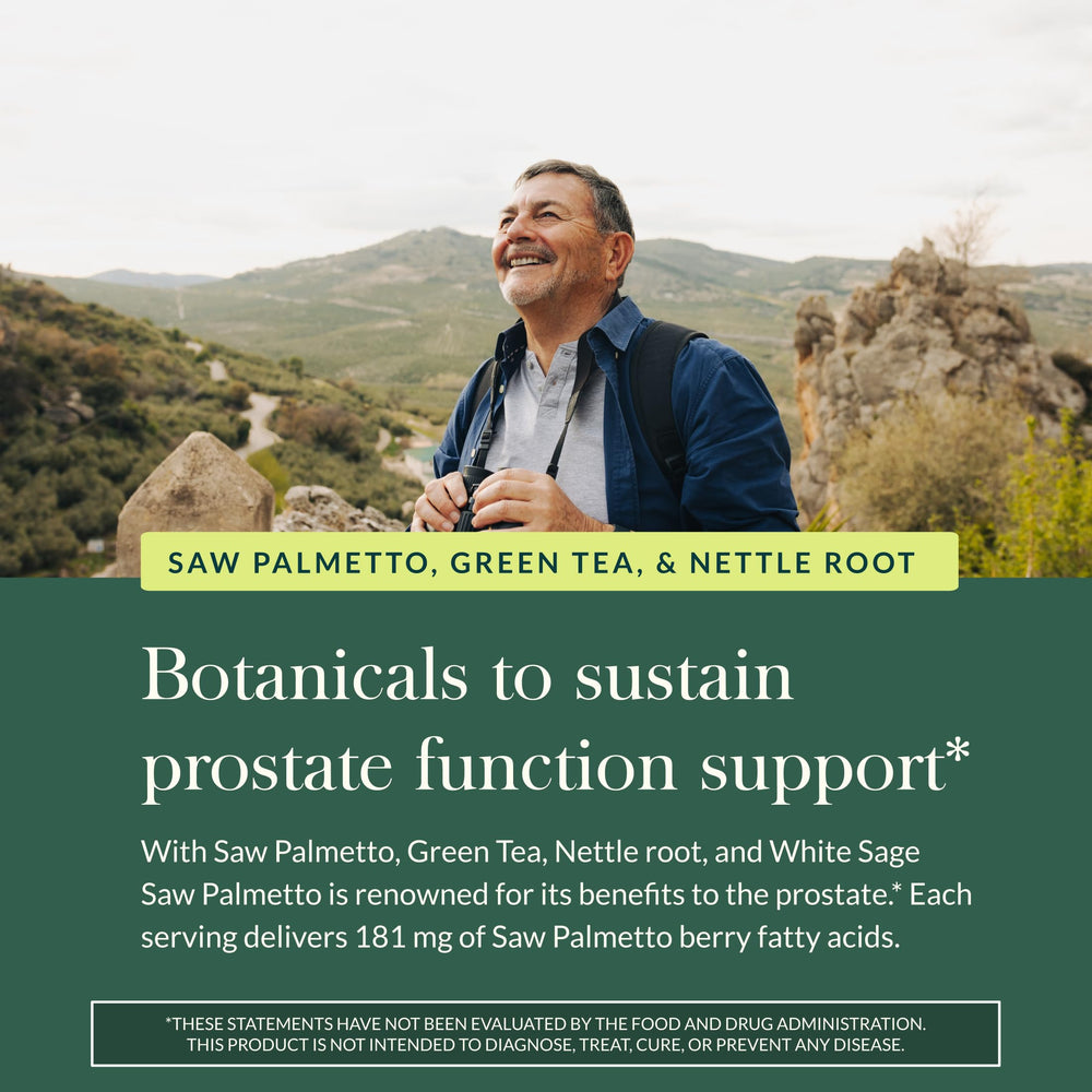 Gaia Herbs Prostate Health green tea illustration highlighting plant-based support