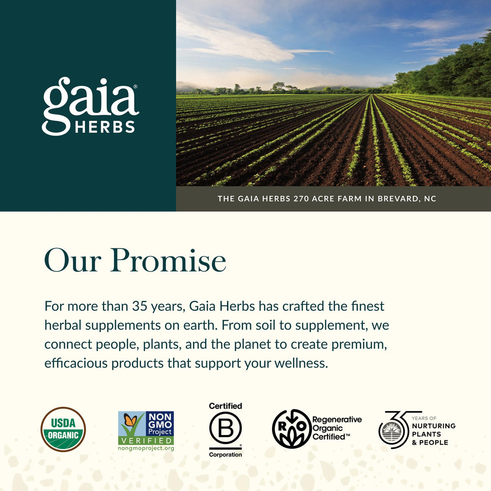 Gaia Herbs Quick Defense andrographis close-up showcasing traditional herb blend.