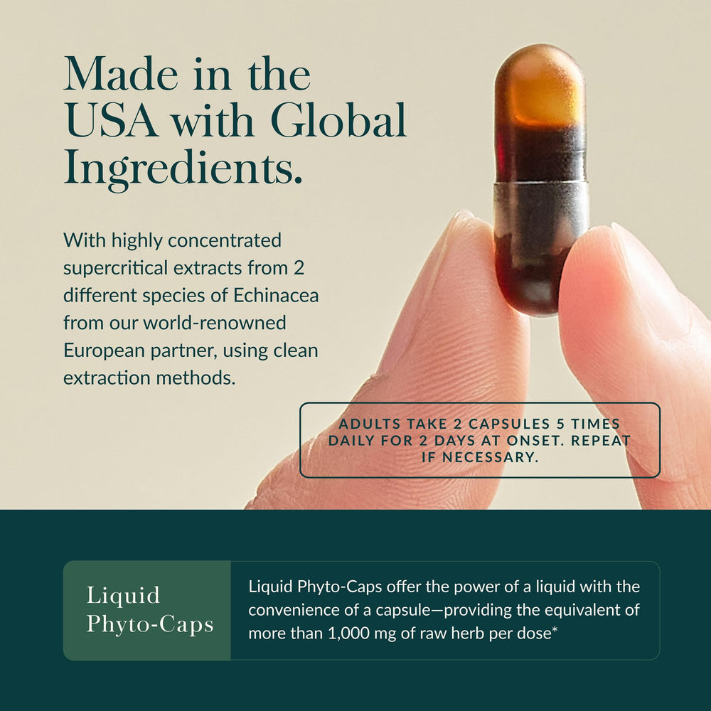 Gaia Herbs echinacea extract image, robust botanical support in a capsule.
