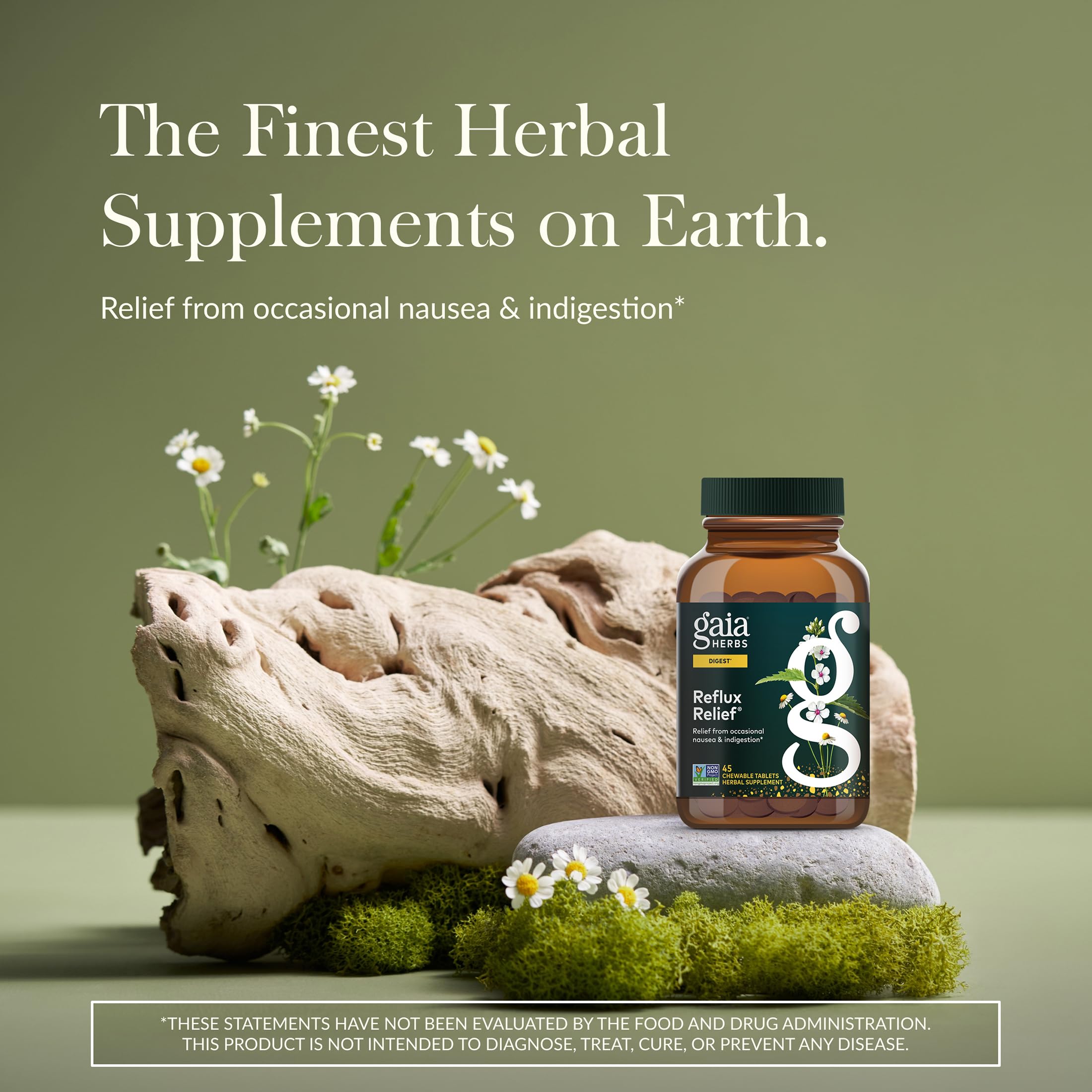 Gaia Herbs Reflux Relief chewable tablets show convenient form for digestion comfort