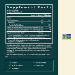 Gaia Herbs Reflux Relief ingredients label highlights aloe vera and chamomile