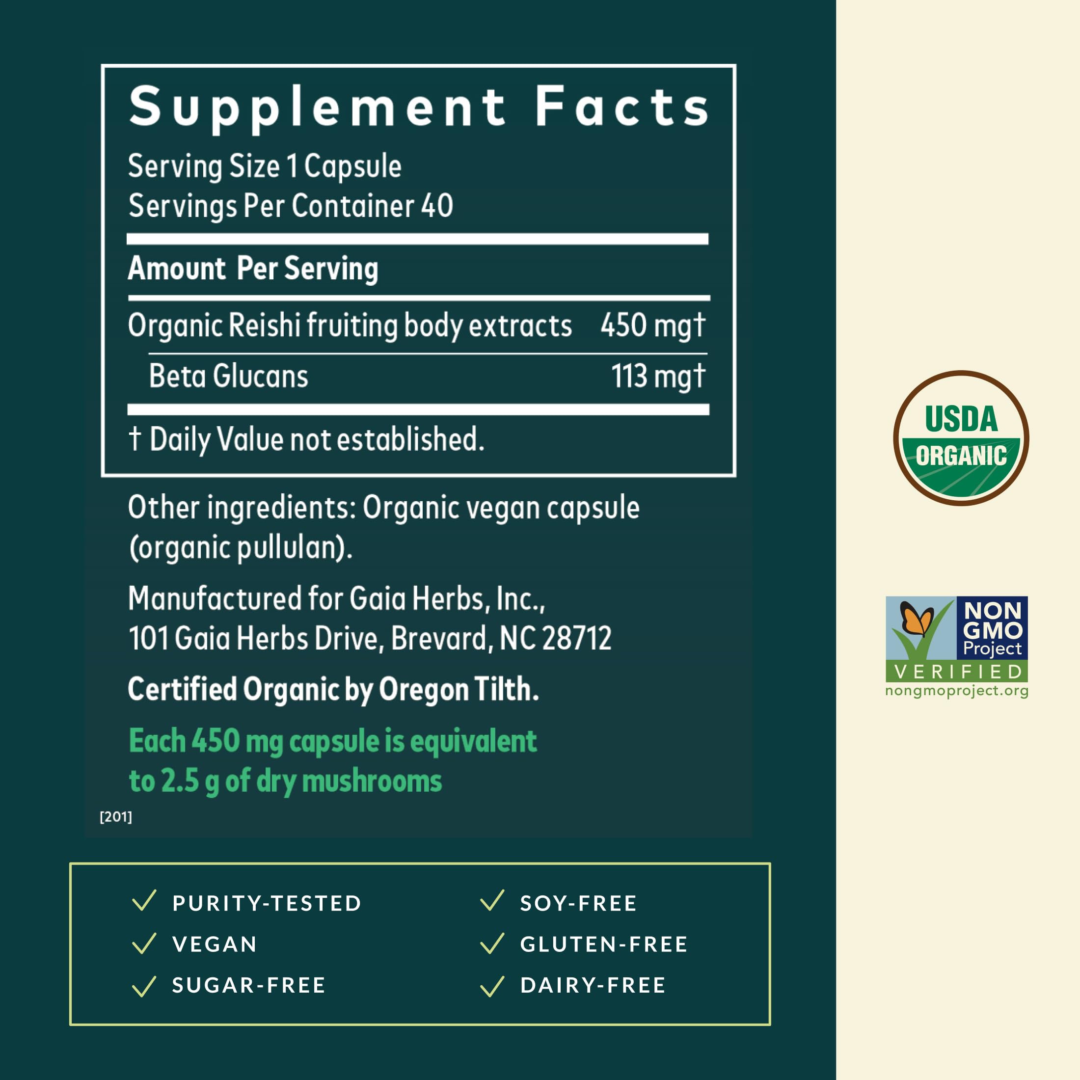 Gaia Herbs Reishi bottle on shelf for daily resilience.