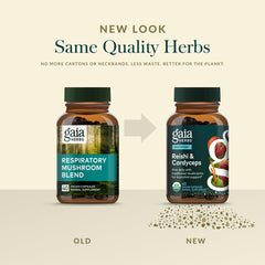 Gaia Herbs Reishi Cordyceps capsules shown for routine immune support.