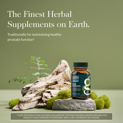 Close-up of Gaia Herbs Saw Palmetto label highlighting vegan formula