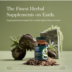 Gaia Herbs SleepThru capsules closeup with label, highlighting herbal formula.