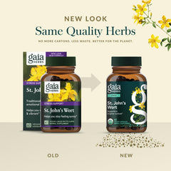 Gaia Herbs St. John's Wort bottle on table with clean background