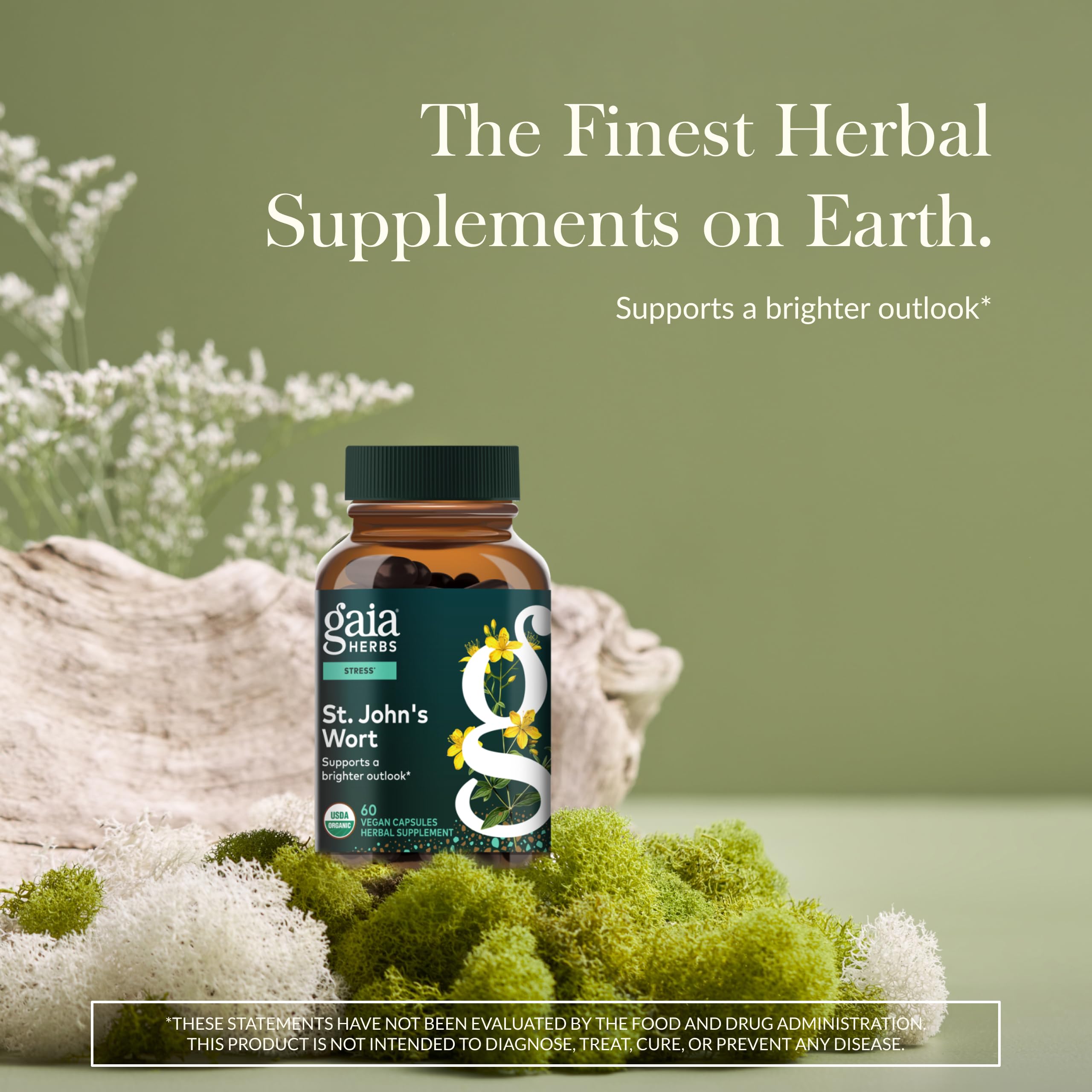 Gaia Herbs St. John's Wort capsules spread suggests daily use