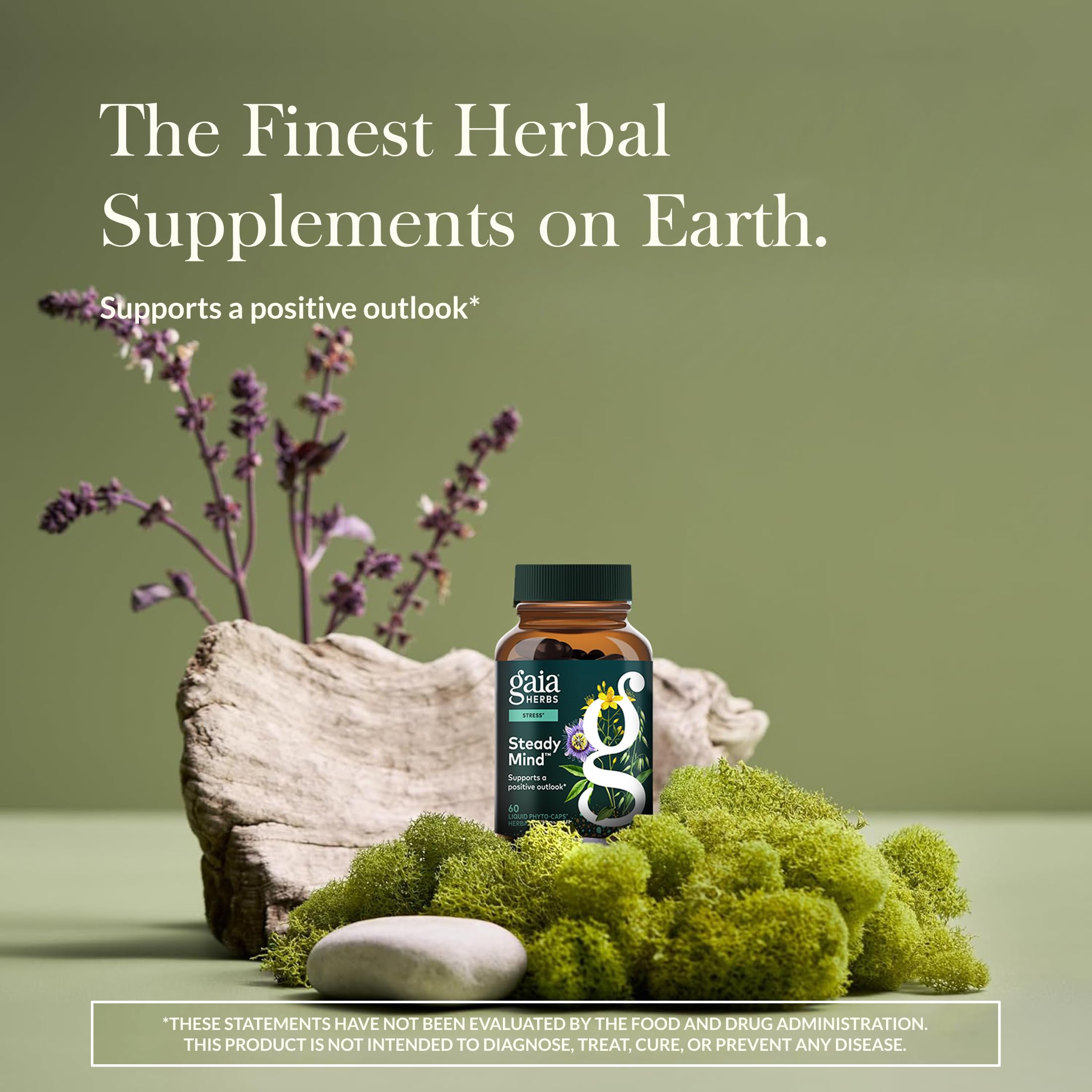 Gaia Herbs Steady Mind capsules show non-drowsy mood support.
