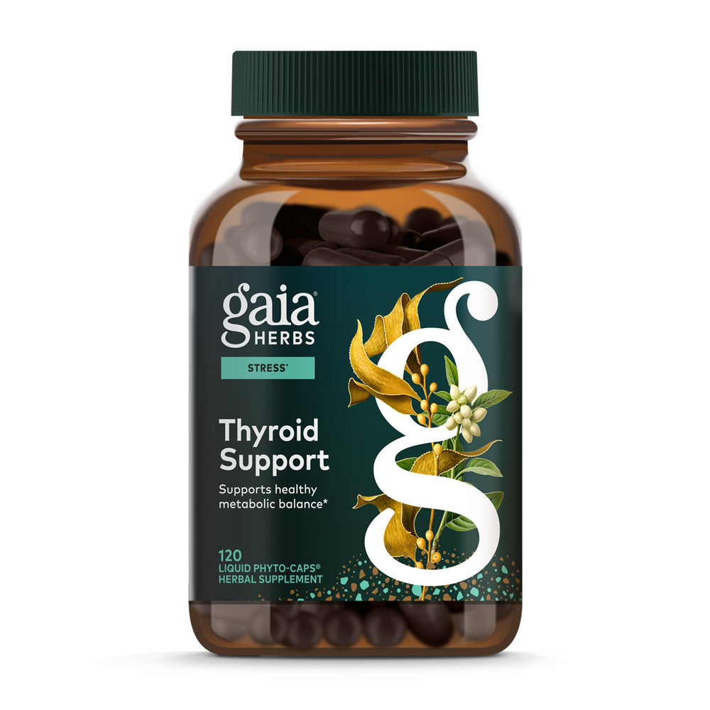 Gaia Herbs Thyroid Support bottle with ashwagandha for metabolic balance