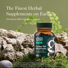 Gaia Herbs Turkey Tail vegan capsules pack for gluten-free daily use.