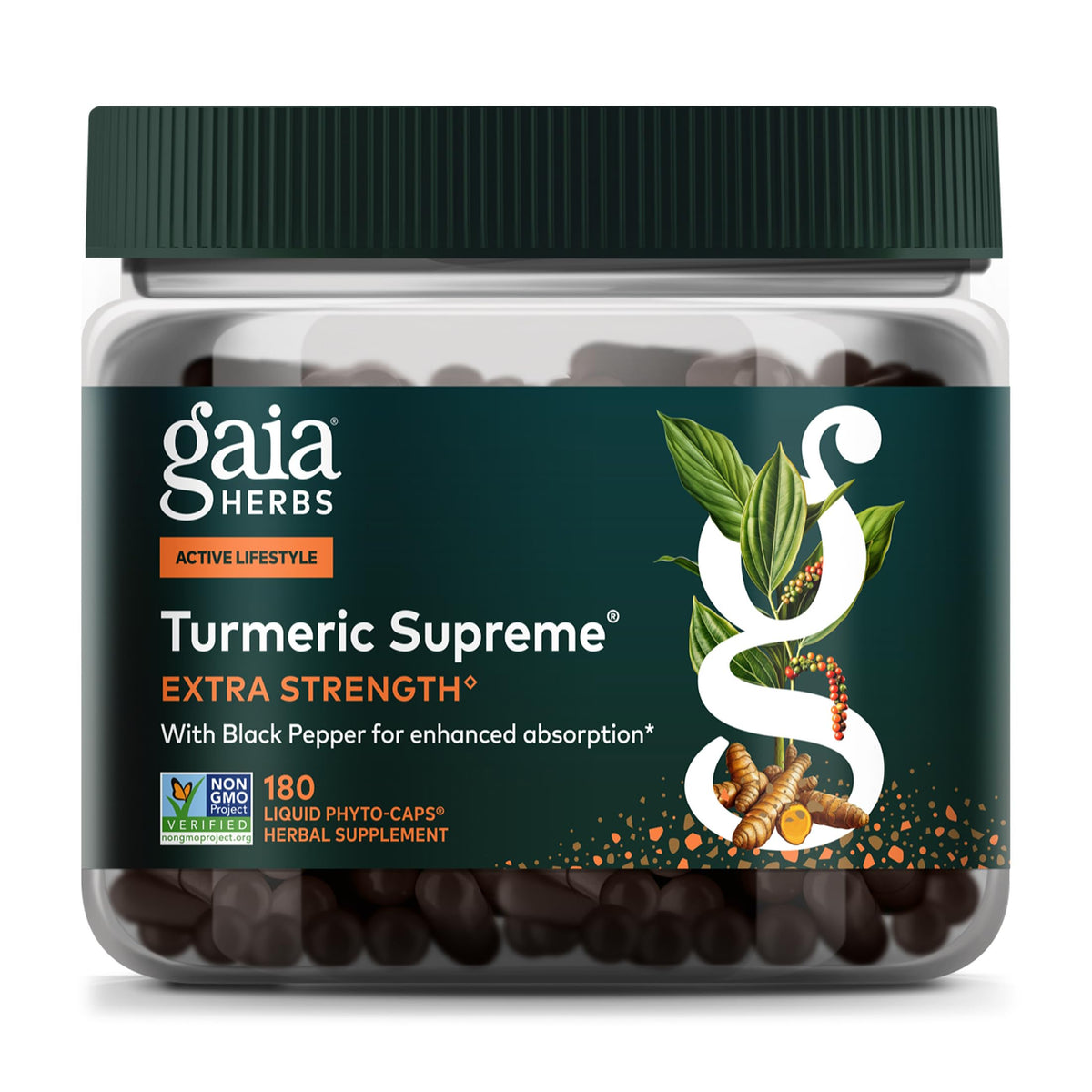 Gaia Herbs Turmeric Supreme Extra Strength bottle supports daily activity and comfort.