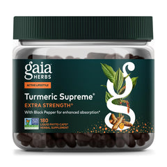 Gaia Herbs Turmeric Supreme Extra Strength bottle supports daily activity and comfort.