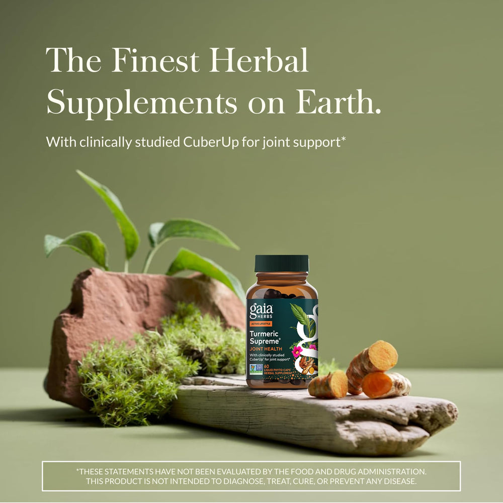 Gaia Herbs Turmeric Supreme Joint Health capsules close-up for daily use