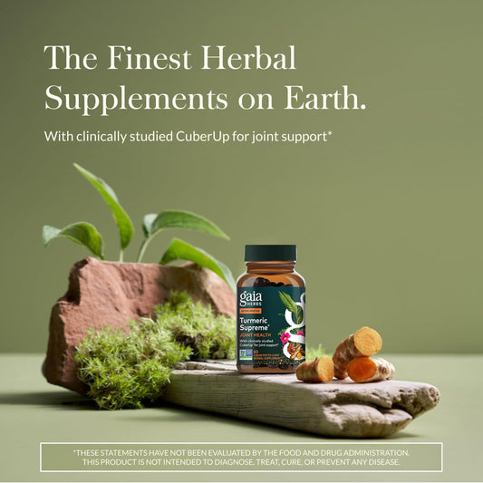 Gaia Herbs Turmeric Supreme Joint Health capsules close-up for daily use