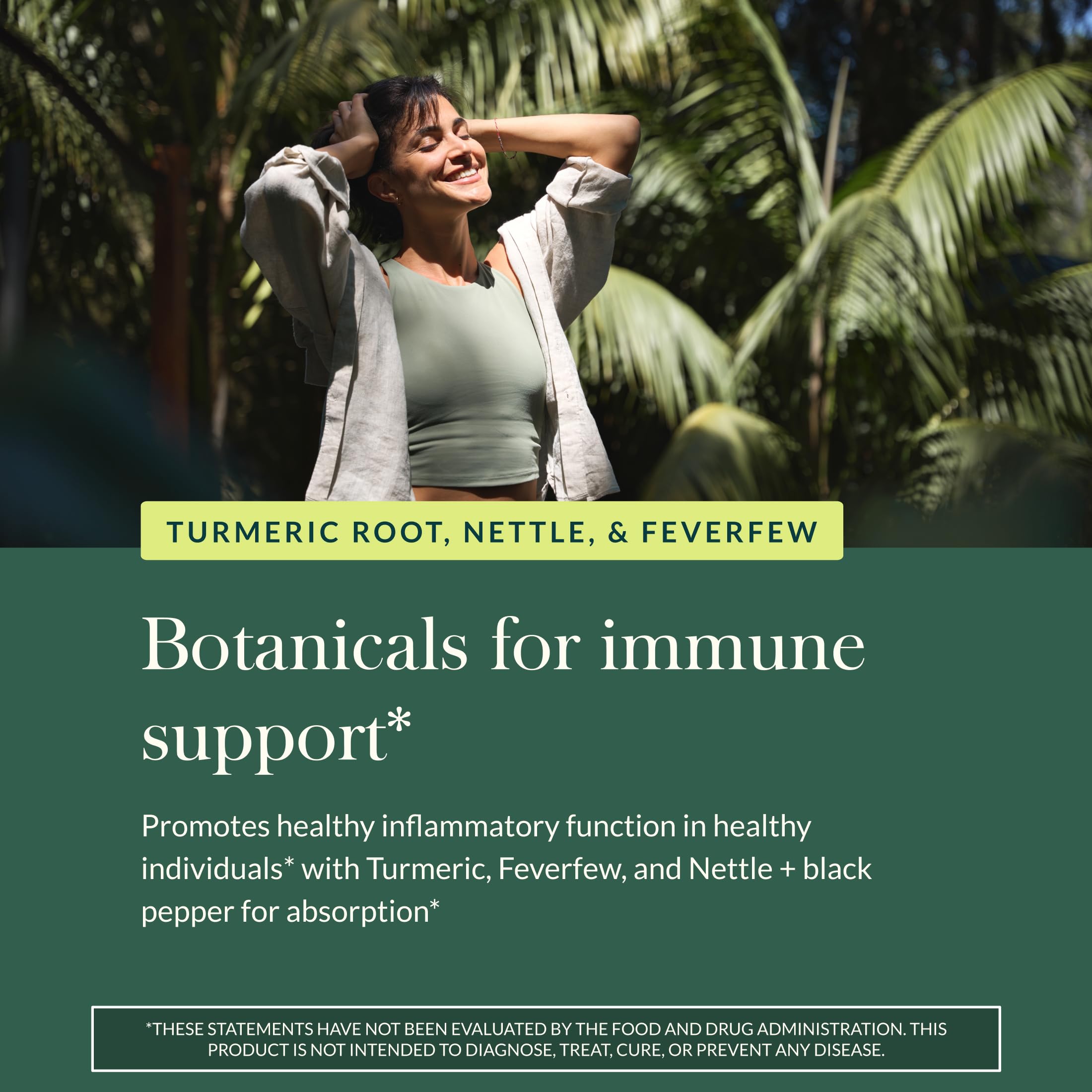 Gaia Herbs Turmeric Supreme Sinus Support ingredients card illustrating quercetin and curcuminoids.