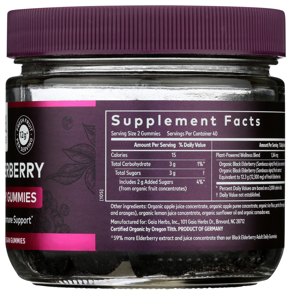 Gaia Herbs USDA Organic elderberry label communicates certification and quality