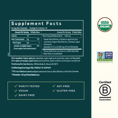 Gaia Herbs USDA Organic elderberry label highlights organic quality.