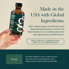 Vegan Gaia Herbs elderberry syrup, grown in a certified organic co-op.