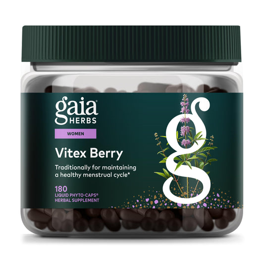 Gaia Herbs Vitex Berry bottle for everyday hormonal balance support.