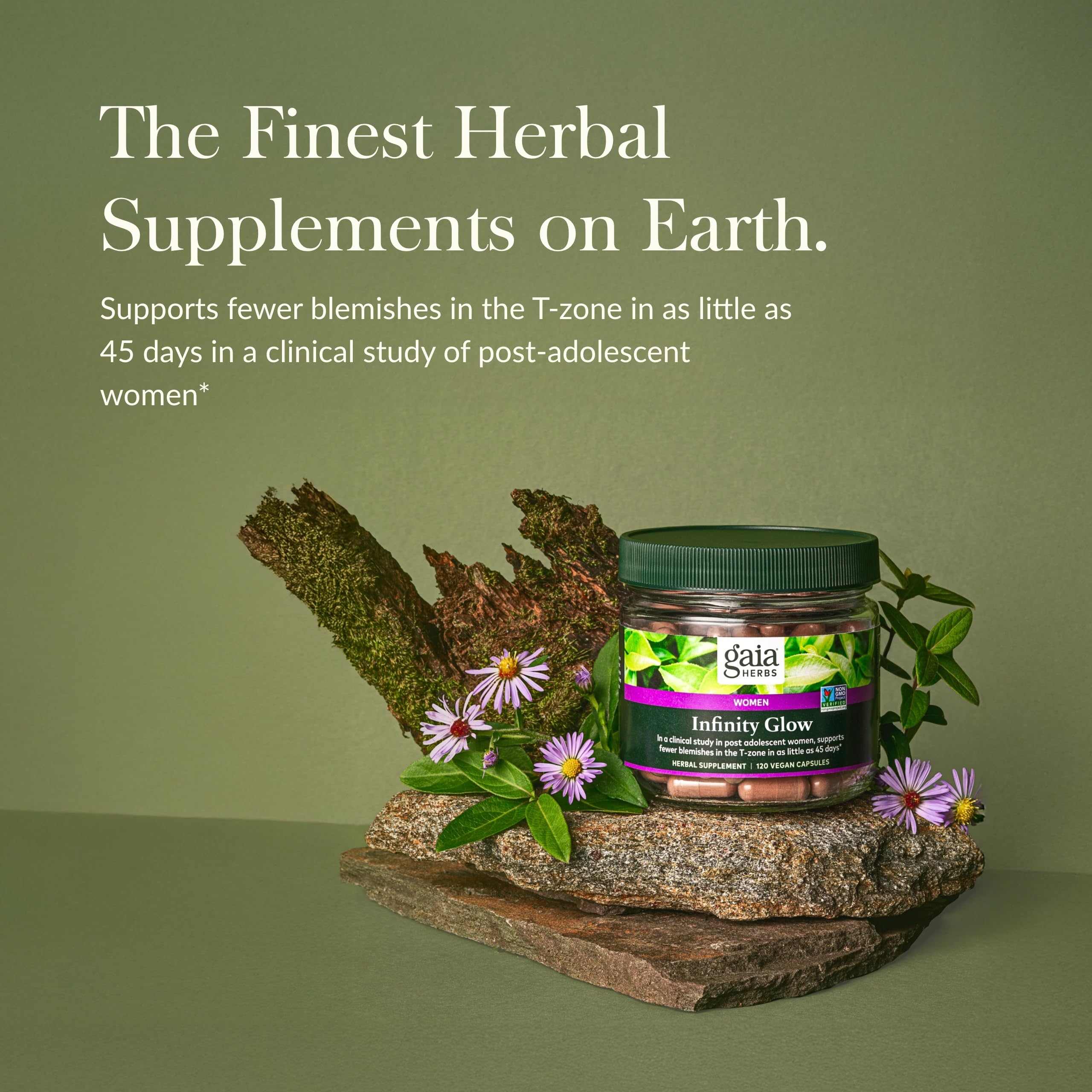 Gaia Herbs Infinity Glow bottle back with usage and ingredients notes