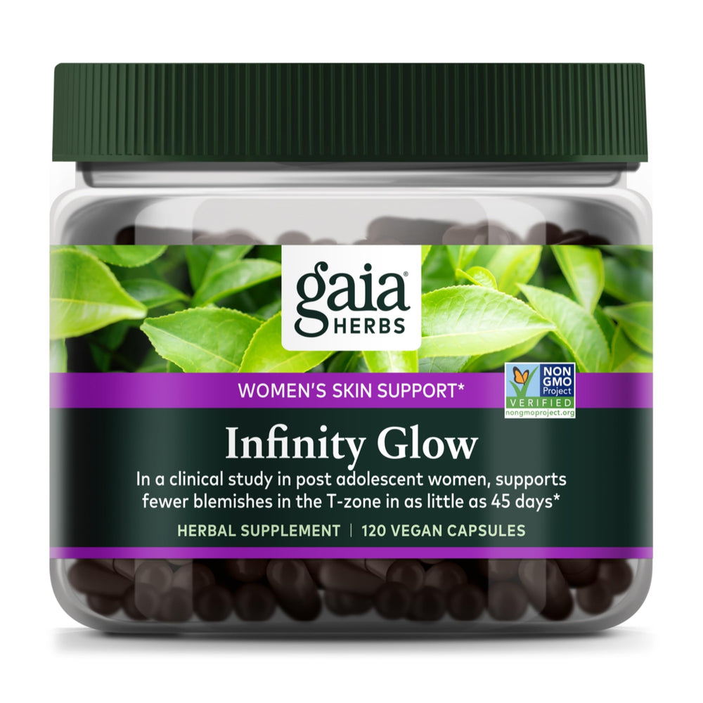 Gaia Herbs Infinity Glow bottle front for skin support and daily wellness