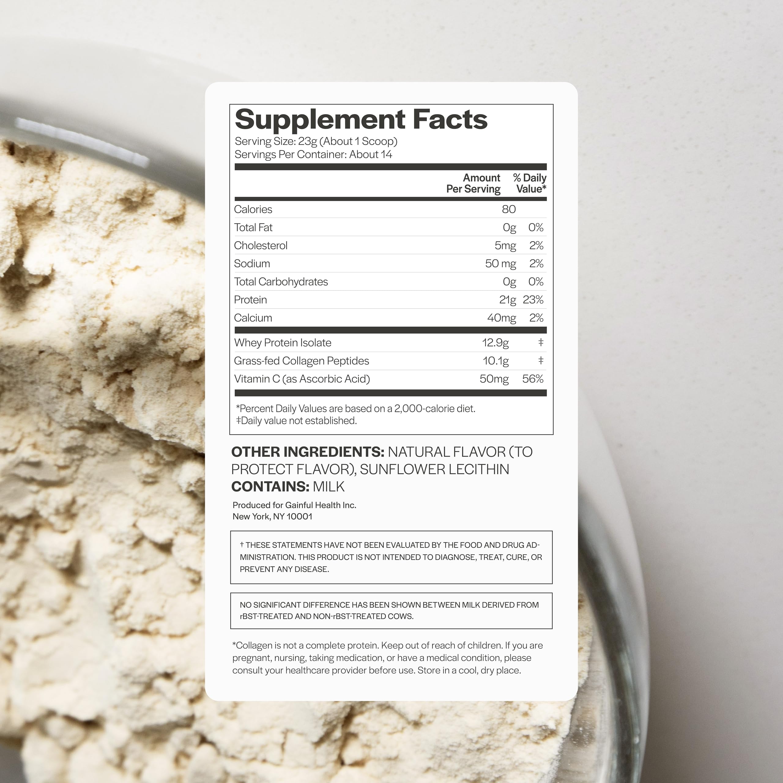 Gainful collagen whey ingredients view shows grass-fed collagen peptides for joints and skin hydration
