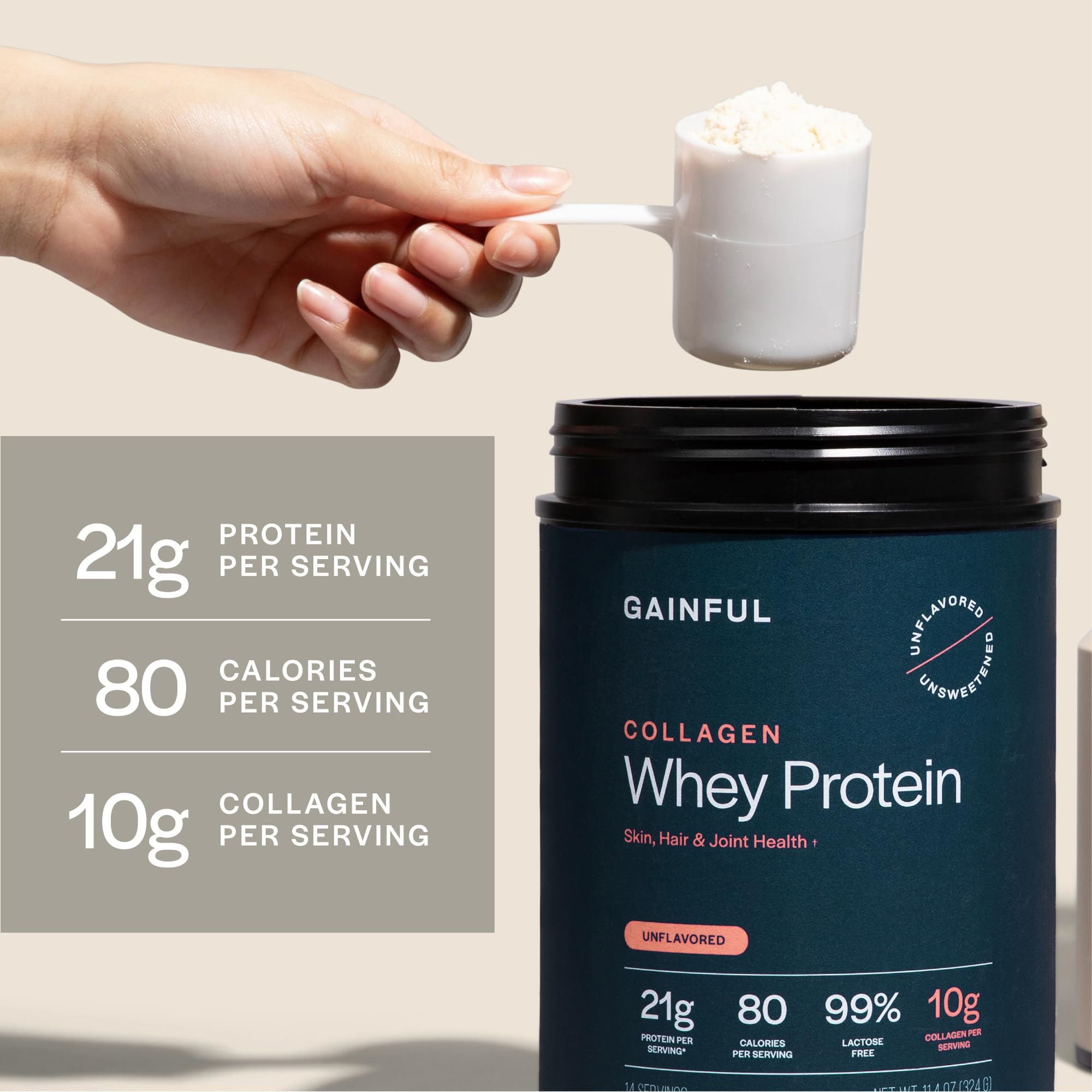 Gainful collagen whey lactose free image highlights easy digestion and gentle nourishment