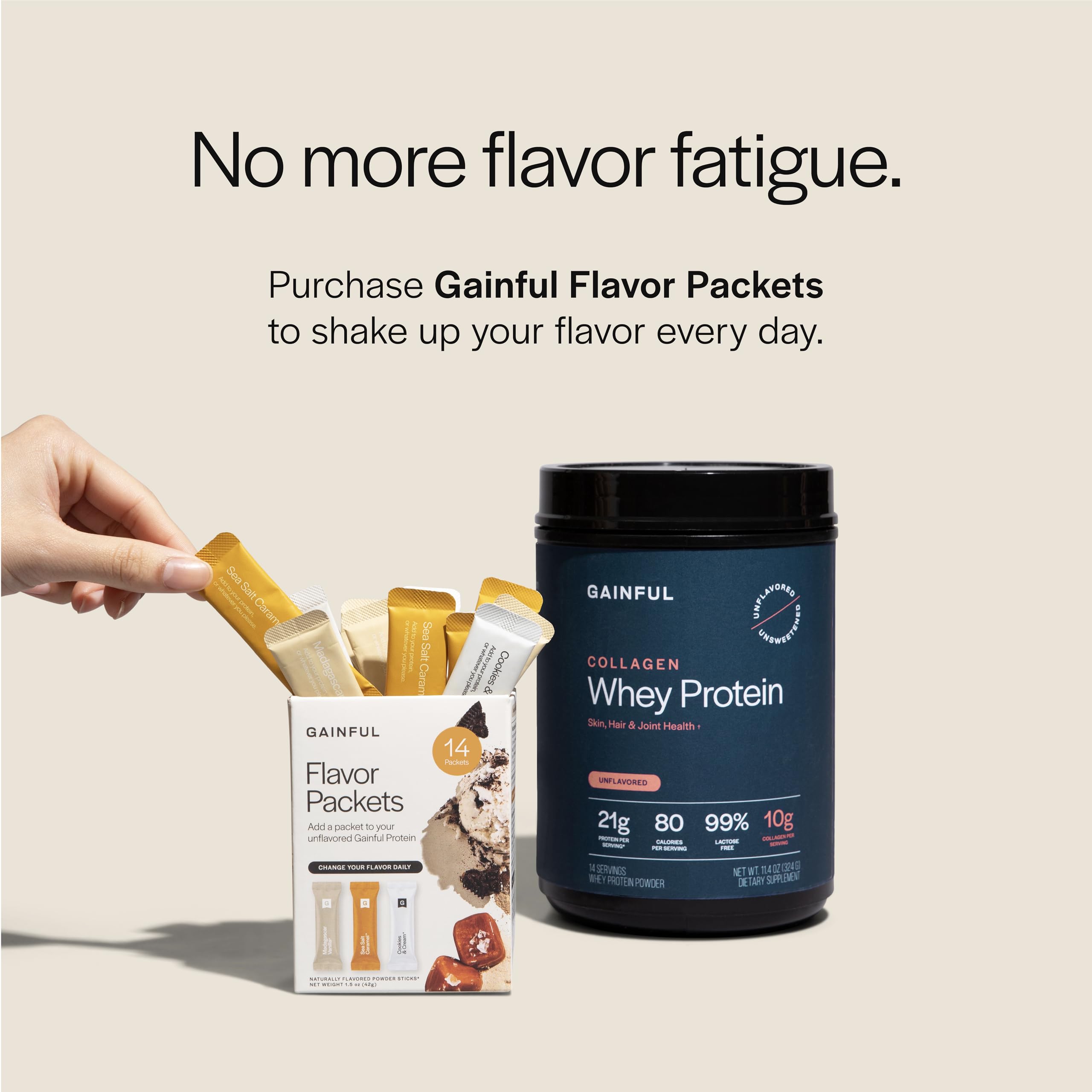 Gainful collagen whey scoop and measuring emphasizes accurate 21 g protein per serving