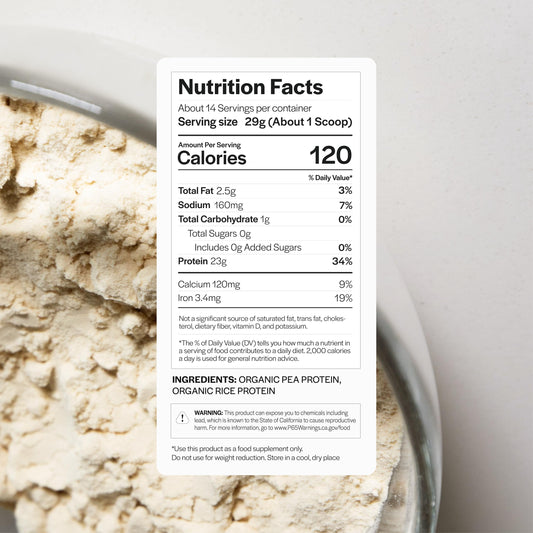Gainful Everyday Plant Protein Powder unflavored scoop beside canister for quick shake preparation.