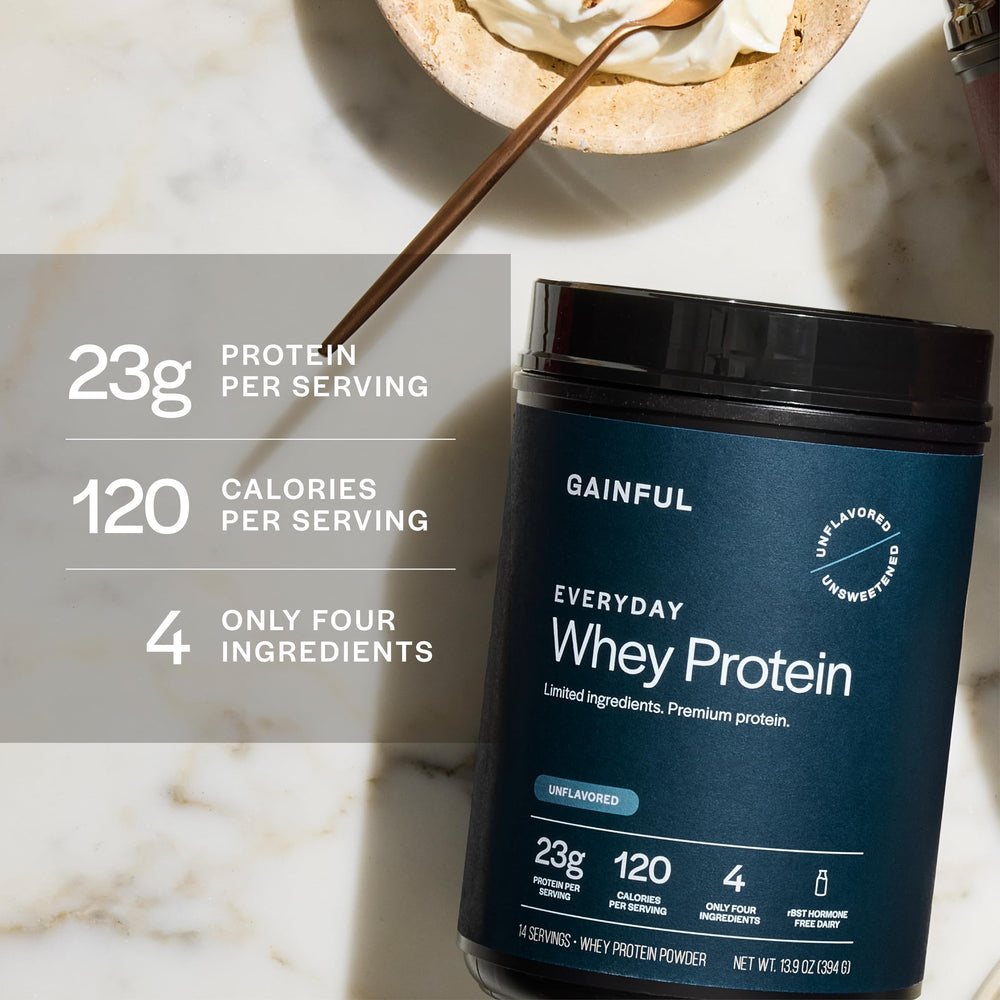 Gainful Everyday Whey Bundle protein scoop close-up for easy measuring and mixing.