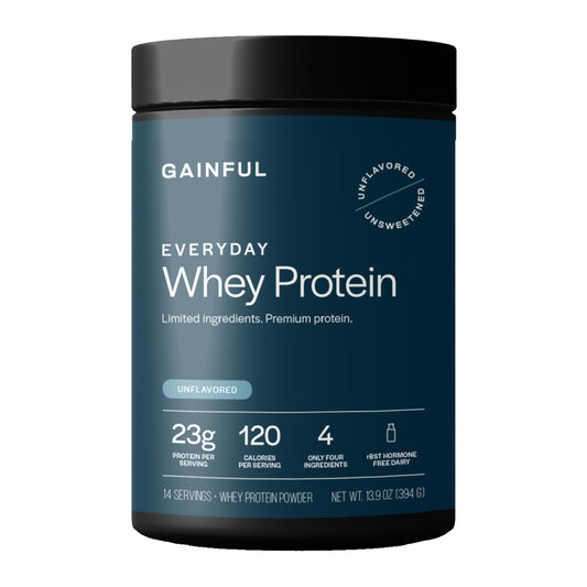 Gainful Everyday Whey bottle demonstrates daily protein support for active days.