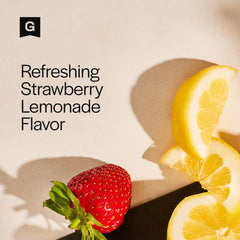 Glass of strawberry lemonade flavored Gainful drink after workout.