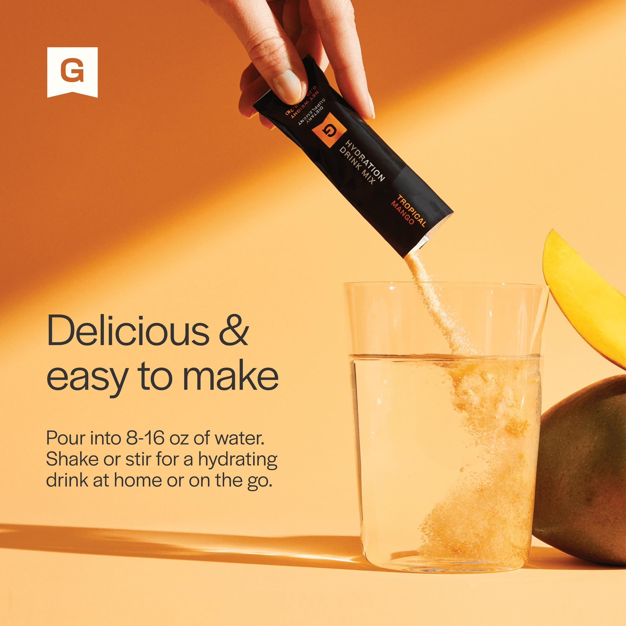 Close-up of Gainful packet label highlights clean ingredients for hydration.